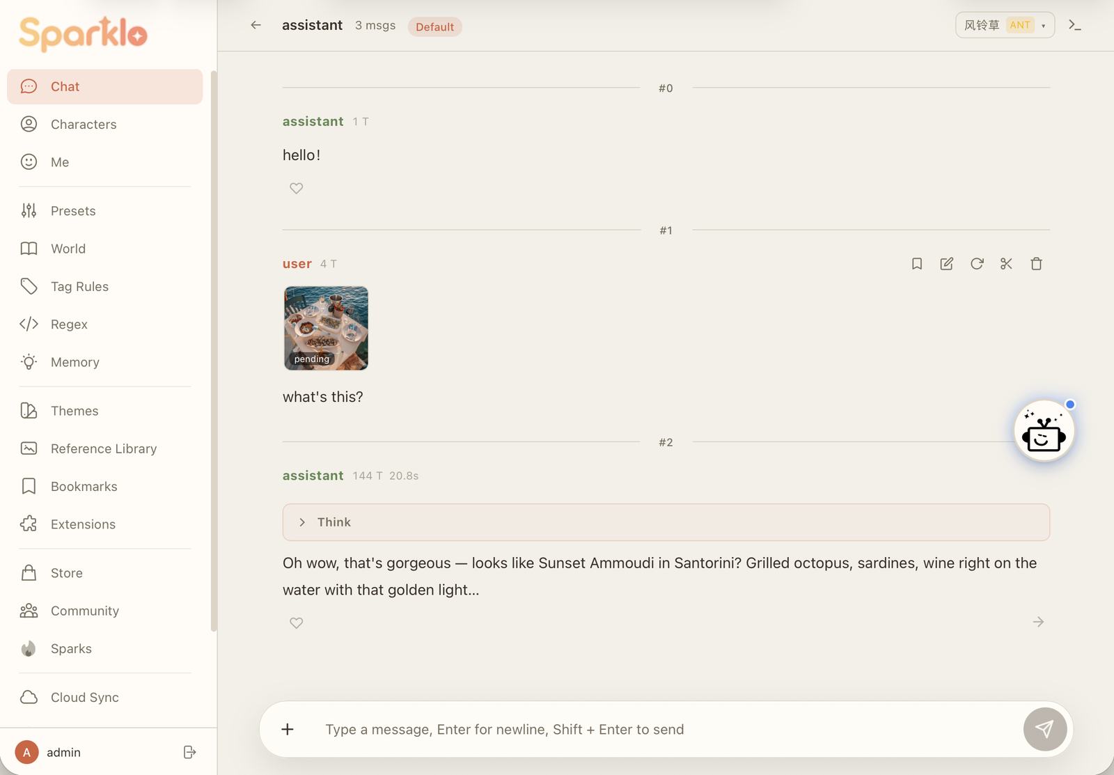 Sparklo web app — chat workspace with characters, memory, and community